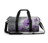 Field of Purple Flowers - Bolsa de viaje para gimnasio, para mujeres y hombres, bolsa de lona cilíndrica con correa para el hombro