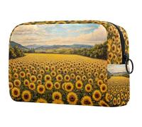 Field of Sunflowers - Bolsa de cosméticos para mujer, neceser de viaje, bolsa organizadora grande con cremallera, multicolor, 18.5x7.5x13cm/7.3x3x5.1in, Neceser
