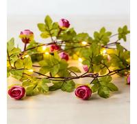Fielegen Guirnalda de 20 luces LED de rosas de 2 metros, funciona con pilas, guirnalda de flores artificiales con luces LED para el día de San Valentín, jardín, boda, fiesta, decoración de interior,