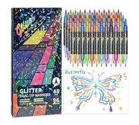 Fieltros artísticos con purpurina - Puntas finas sin - Rotuladores para colorear para dibujo, guarderías, diarios creativos, álbumes de recortes, bocetos ilustraciones