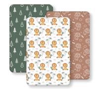 Fiemol Sábanas Bajeras Minicuna 83x50 cm, Juego de 3 Sábanas para Minicuna de Bebé Next to Me, con Esquinas Elásticas, Microfibra Ultra Suave y Sedosa, Marrón y León