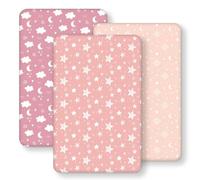 Fiemol Sábanas Bajeras Minicuna 83x50 cm, Juego de 3 Sábanas para Minicuna de Bebé Next to Me, con Esquinas Elásticas, Microfibra Ultra Suave y Sedosa, Rosa y Estrellas