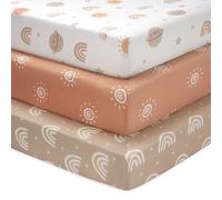 FIEMOL Sábanas para cuna para bebé, paquete portátil Graco y sábanas de juego ajustables para colchones de patio de juegos de 38 x 26 pulgadas, paquete de 3 unidades de microfibra suave, color naranja