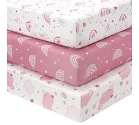 FIEMOL Sábanas para cuna pequeña para bebé, paquete portátil Graco y sábanas de juego ajustables para colchones de patio de juegos de 38 x 26 pulgadas, paquete de 3 unidades de microfibra suave