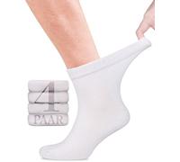 Fiera Besa Calcetines diabéticos de bambú con licra para hombres: hasta el tobillo, sin costuras en la base de las uñas de los pies, 4 pares, Blanco, 43-46