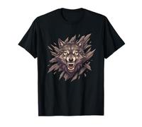 Fierce Alpha Wolf Rompiendo Pared Snarling Head Camiseta