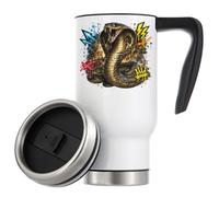 Fierce Cobra con símbolos eléctricos - Taza de café térmica aislada al vacío, 480 ml, color blanco