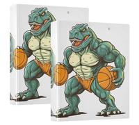 Fierce Dinosaurs Playing Basketball - Carpeta de 3 anillos de 3,8 cm, organizador de documentos de material de PVC con anillo en D y bolsillo transparente para suministros de oficina, paquete de 2