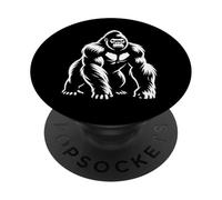 Fierce Gorilla Front Pose Monocromo Línea Arte Animal Icono PopSockets PopGrip Adhesivo
