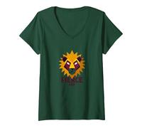 Fierce Leo: Arte geométrico del Zodiaco del león para los fanáticos de la astrología Camiseta Cuello V, Mujer, Verde Bosque, M