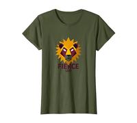 Fierce Leo: Arte geométrico del Zodiaco del león para los fanáticos de la astrología Camiseta, Mujer, Verde Oliva, L