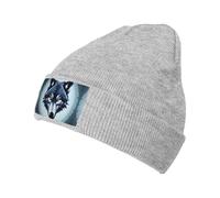 Fierce Wolf Head - Gorra de esquí de punto con estampado de cabeza de lobo, elegante gorro suave para otoño e invierno, gorro de esquí de punto cálido, color gris