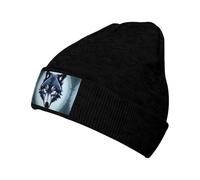 Fierce Wolf Head - Gorro de esquí de punto con estampado de cabeza de lobo, elegante gorro suave para otoño e invierno, gorro de esquí de punto cálido, color negro