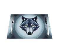 Fierce Wolf Head - Manteles individuales tejidos impresos de 12 x 18 pulgadas (6 piezas), rectangulares, adecuados para hoteles, restaurantes y cocinas.