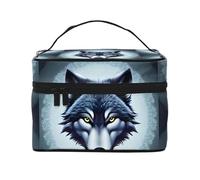 Fierce Wolf Head - Neceser de maquillaje estampado para mujer, organizador grande de artículos de aseo para viajes