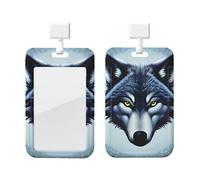 Fierce Wolf Head - Soporte para tarjetas de identificación con cordón, protector de tarjeta vertical, carcasa dura transparente, carrete retráctil para trabajo y oficina