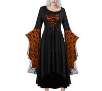 Fierudeng Disfraz de Halloween para Mujer, Vestido Gótico Femenino Para Halloween, Conjunto Renacentista Con Encaje Estampado De Calaveras Para Eventos De Disfraces Y Teatro