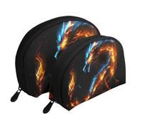 Fiery Dragon - Bolsas de maquillaje con estampado de dragón de 2 piezas, bolsa de aseo portátil de viaje, White, Talla única