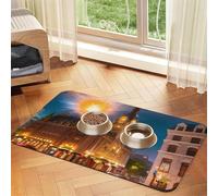 Fiery Red Street - Alfombrilla de alimentación de piel sintética absorbente de agua para mascotas, 30 x 45 cm, antideslizante, duradera, para cuencos de gatos y perros
