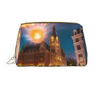 Fiery Red Street - Bolsa de maquillaje portátil de cuero para cosméticos, artículos de tocador y artículos esenciales diarios, White, Talla única