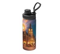 Fiery Red Street - Botella de agua de acero inoxidable con estampado de calle - 18 onzas - Taza aislada de larga duración para correr, senderismo, ciclismo y montañismo