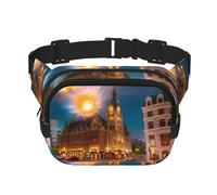 Fiery Red Street - Riñonera cuadrada de doble capa para actividades al aire libre como deportes, viajes, senderismo, ciclismo, Black, Talla única