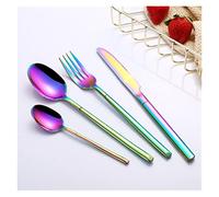 Fiesta 24 PCS Golden Cutlery Set 18/8 Copa de cuchillo de acero inoxidable y set de la cena de bifurcación occidental de cubiertos de lujo Western Sets excepcionales (Color: Green del Ejército)