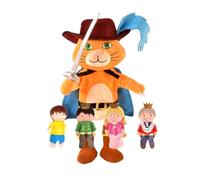 Fiesta Crafts Puss in Boots Hand and Finger Puppet Set Kids Toy - Soft Puppet with 4 Finger Puppets - King, Queen, Prince - Educational Toy for Developing Storytelling Ages 3 to 9 Years
