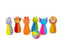 Fiesta Crafts Skittles Game for Kids - Jingly Jungle Bowling Set with 6 Animal Skittles & 1 Multicoloured Ball - Bright, Soft, & Embroidered Sensory Toys for 1 Year Old & Above Boys, Girls, & Toddler