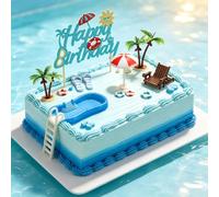 fiesta cumpleaños piscina playa verano decoración pastel nataciónaccesorios