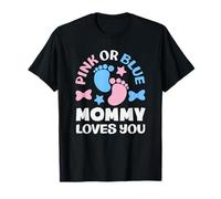 Fiesta de Baby Shower Rosa o Azul con Texto en inglés Mommy Loves You Camiseta