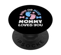Fiesta de Baby Shower Rosa o Azul con Texto en inglés Mommy Loves You PopSockets PopGrip Adhesivo