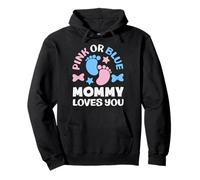 Fiesta de Baby Shower Rosa o Azul con Texto en inglés Mommy Loves You Sudadera con Capucha
