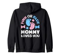 Fiesta de Baby Shower Rosa o Azul con Texto en inglés Mommy Loves You Sudadera con Capucha