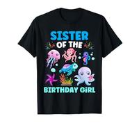 Fiesta de cumpleaños submarina hermana niña del océano y animales marinos Camiseta