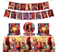 Fiesta de descendientes, 42 decoraciones de descendientes que incluyen pancarta, mantel, platos y servilletas para decoración de fiesta de adolescentes y niños
