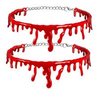 Fiesta de halloween collar de sangre falsa, gargantilla de joyería de sangre roja gótica cadena de cosplay de vampiro collar punk 2 piezas