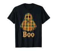 Fiesta de Halloween Retro Vintage Envejecida a Cuadros Boo Ghost Camiseta