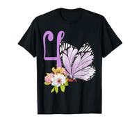 Fiesta de mariposa de cumpleaños número 4 para niñas, diseño floral morado para niños 4 Camiseta
