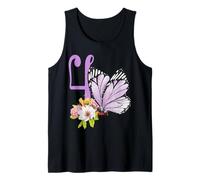 Fiesta de mariposa de cumpleaños número 4 para niñas, diseño floral morado para niños 4 Camiseta sin Mangas