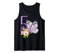 Fiesta de mariposas de 5º cumpleaños para niñas, diseño floral morado para niños cinco 5 Camiseta sin Mangas