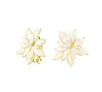 Fiesta De Navidad Pendientes De Clip Con Forma De Flor De Pascua De Esmalte Blanco Para Mujeres Con Orejas No Perforadas - Borde Chapado En Oro