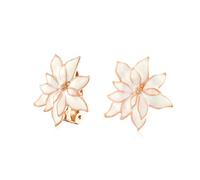 Fiesta De Navidad Pendientes De Clip En Forma De Flor De Pascua Con Esmalte Blanco Para Mujeres Con Orejas No Perforadas - Borde Bañado En Oro Rosa