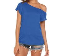 Fiesta De Ofertas Primavera Bluson Mujer Manga Corta Camiseta Crochet Blusas Murcielago Azulon Camisa Negra Camarera Camisas Verano para Casquillo Spiral Tirantes Hippie Campesina OtoñO Blusa