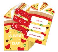 Fiesta de pizza con un punto de felicidad - Tarjetas para ni os - Pesta as extra bles de Feliz D a de San Valent n - Juego de 12