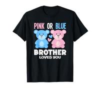 Fiesta de revelación de género con Texto en inglés Brother Loves You Bear Rosa o Azul Camiseta