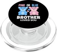 Fiesta de revelación de género con Texto en inglés Brother Loves You Bear Rosa o Azul PopSockets PopGrip para MagSafe