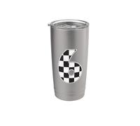 Fiesta de sexto cumpleaños con bandera de Six Race Car Boy 6, genial Vaso térmico de acero inoxidable de doble pared