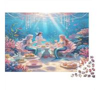 Fiesta de Té Submarina de Sirenas Puzzle de 1000 Piezas Papel Puzzle para Adultos Escena Océano Azul Puzzle para Toda la Familia Relajación Decoración Regalo 38x26cm/1000pcs