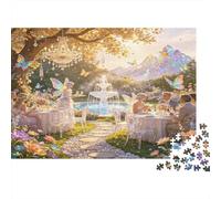 Fiesta del Té en Jardín de Hadas Puzzle de 1000 Piezas Papel para Adultos Escena Primaveral Encantada Relajante Decoración Regalo Familiar 52x38cm/1000pcs